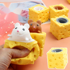Relax Cheese Mouse Squeeze Toy Fidget Anxiety Fun Light Brown Gray Yellow