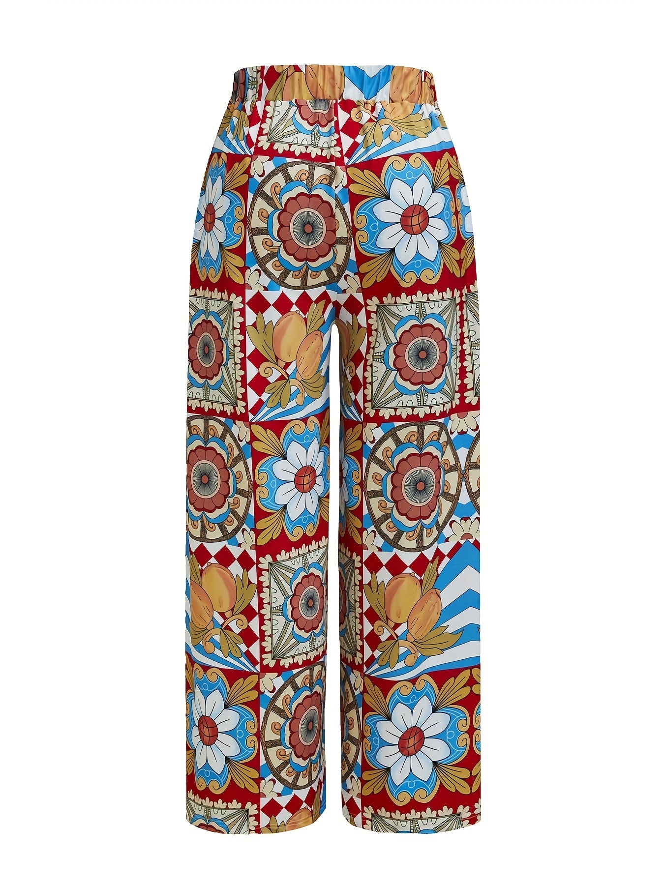  Women's Floral Wide Leg Stretch Pants