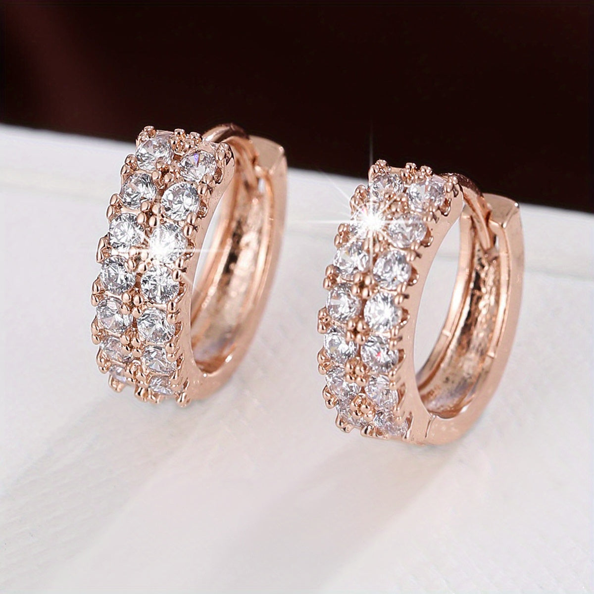 Zircon Decor Hoop Earrings Minimalist Style Copper 18K Plated