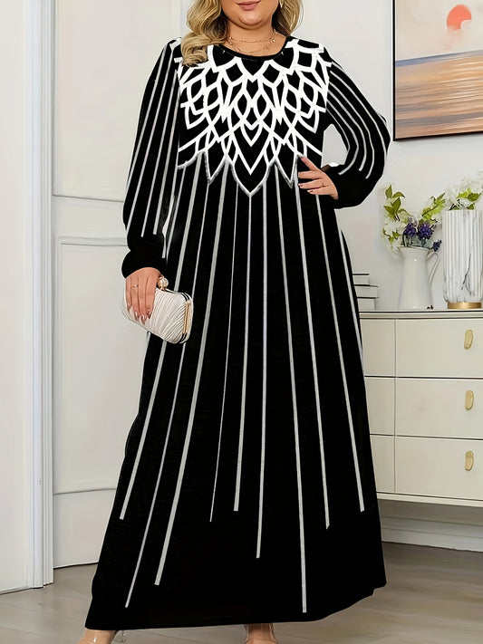  Casual Dress Women's Plus Print Long Sleeve Round Neck S
