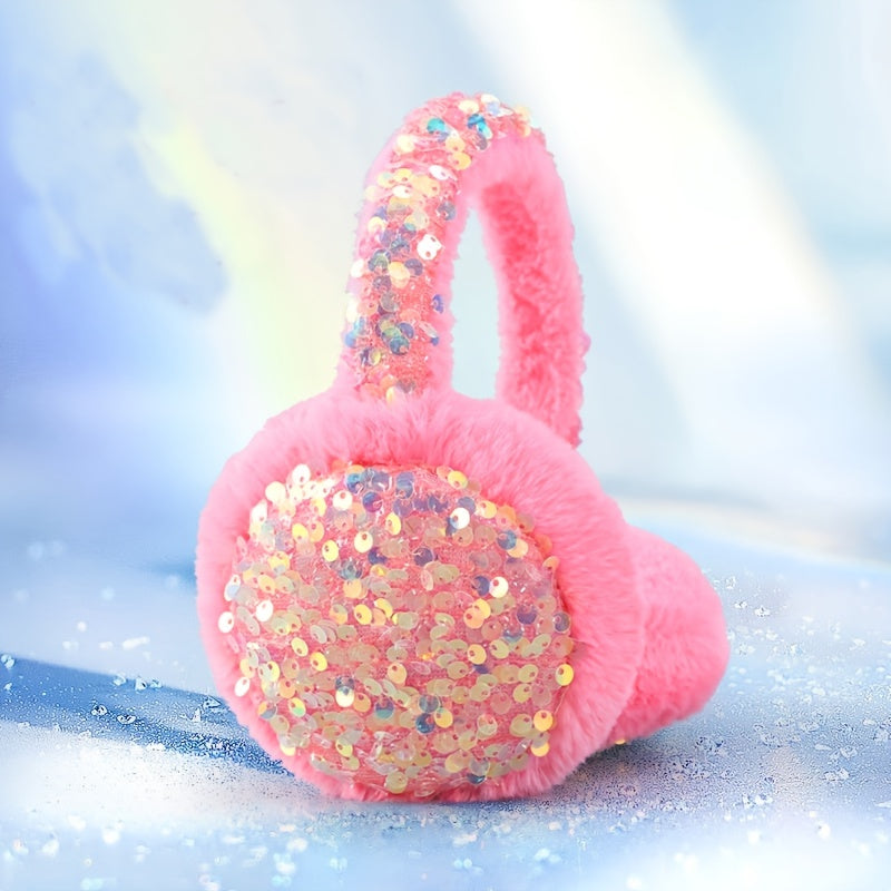 Sequin Winter Earmuffs Fluffy Faux Fur Ear Warmers for Women