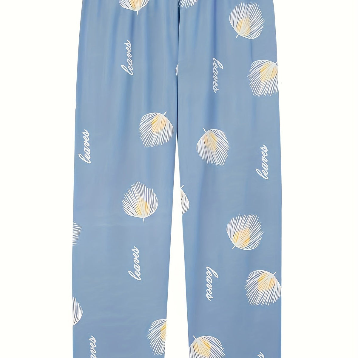  Leaf & Letter Print Elastic Waist Home Wear Pants