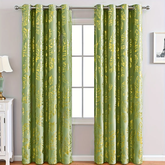 Bronzing Feather Pattern Green Curtain Modern Classic European Style