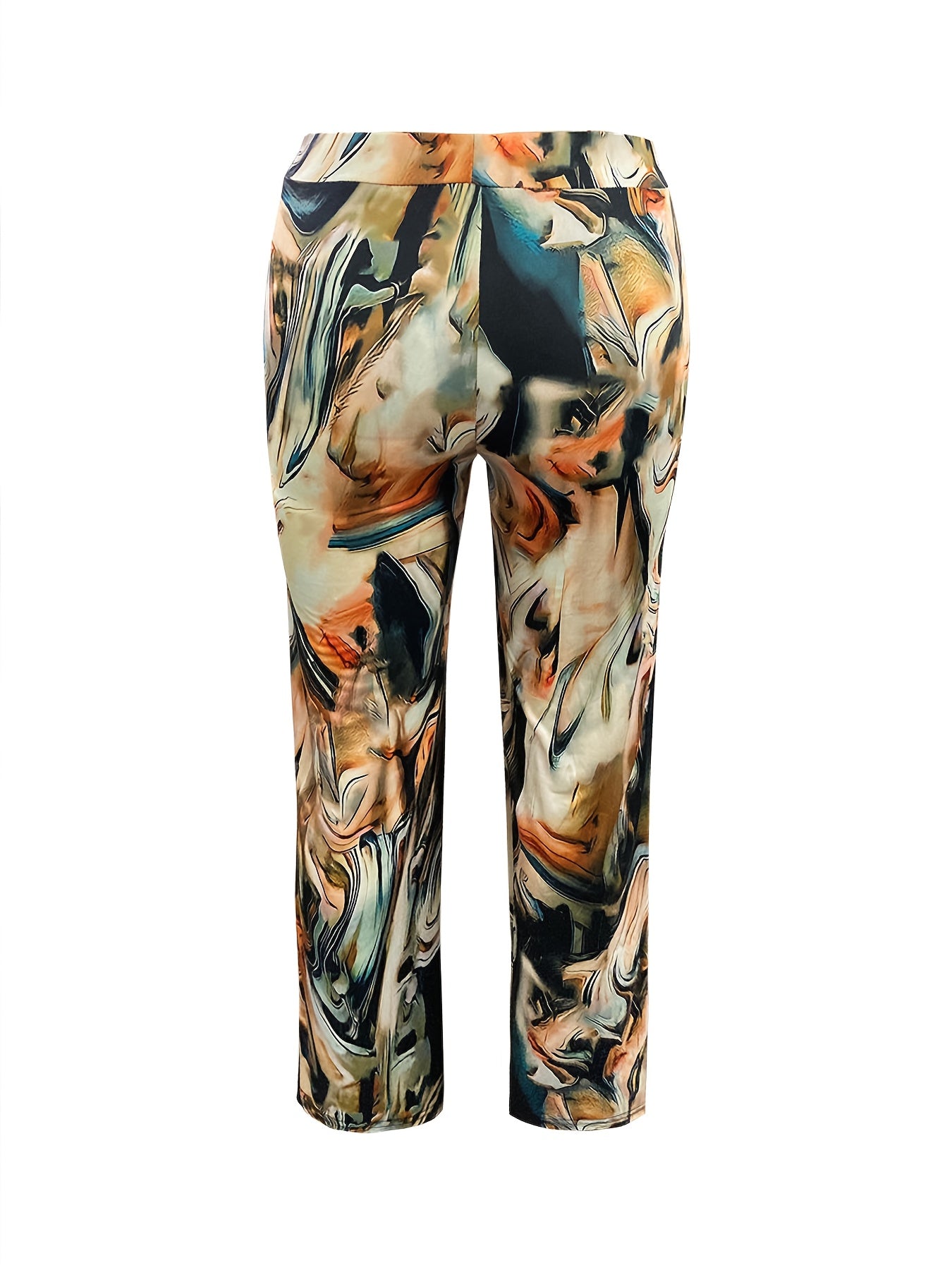  Casual Pants Women's Plus Contrast Marble Print Stretch Pants