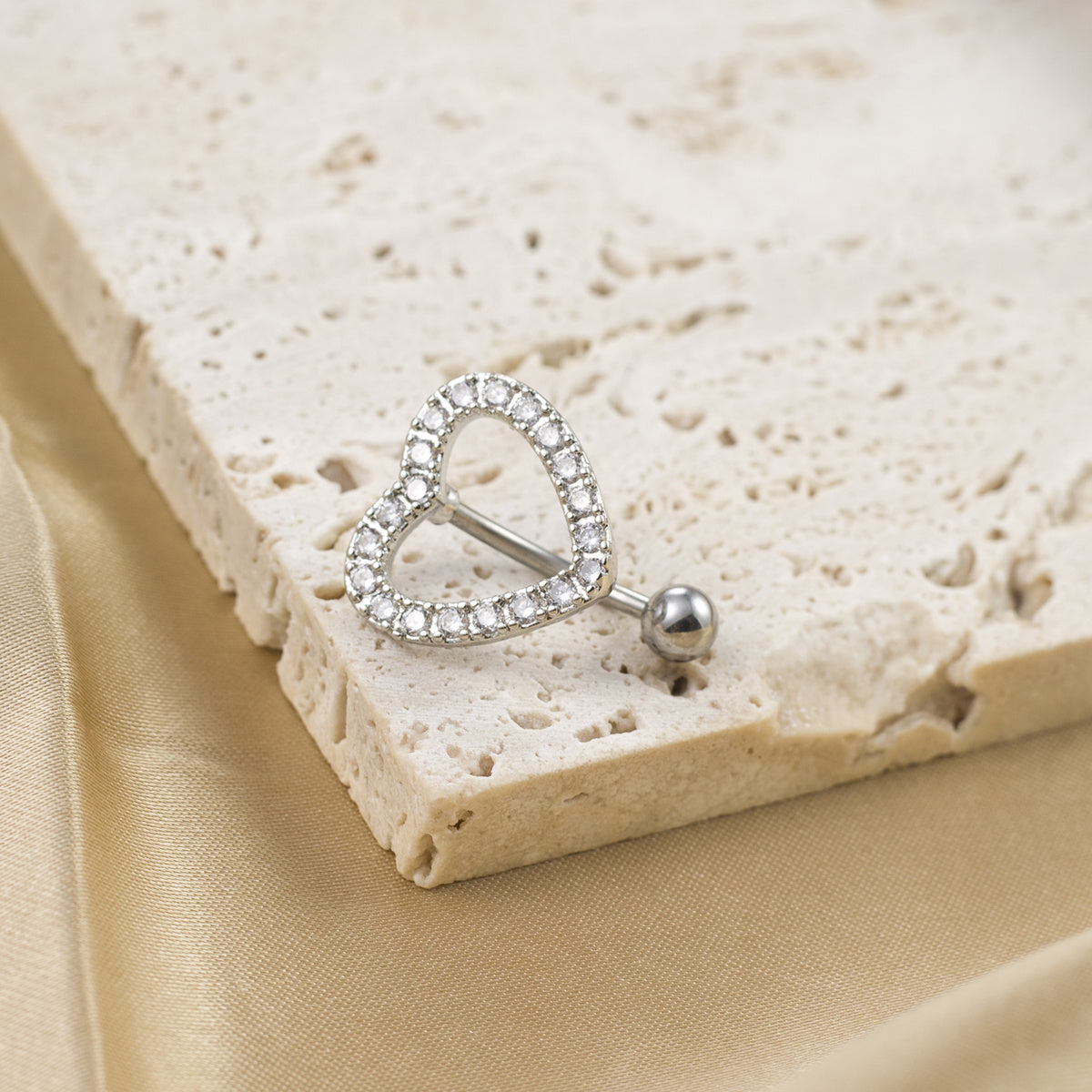 Heart Cutout Stainless Steel Navel Piercing with Zircon