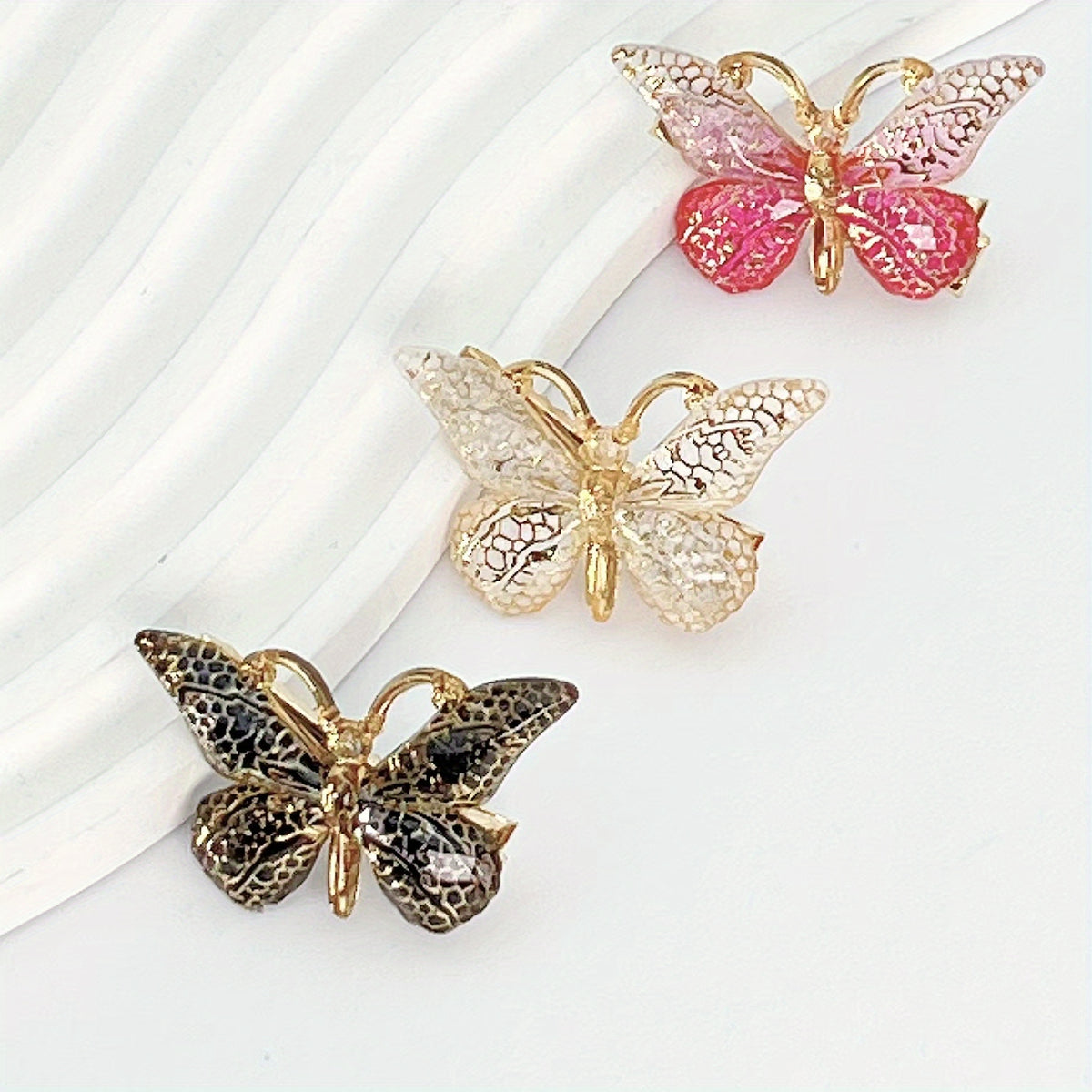 3pcs Gradient Butterfly Hair Clips Acrylic Side Clips Insect Headwear