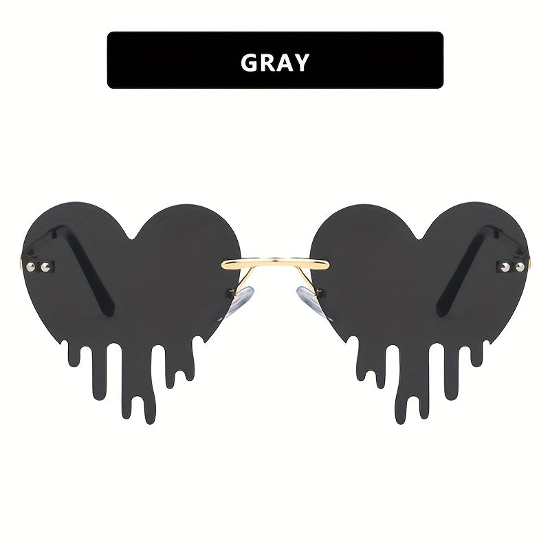 Rimless Heart Tears Sunglasses Y2K Metal Eye Glasses