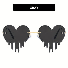 Rimless Heart Tears Sunglasses Y2K Metal Eye Glasses