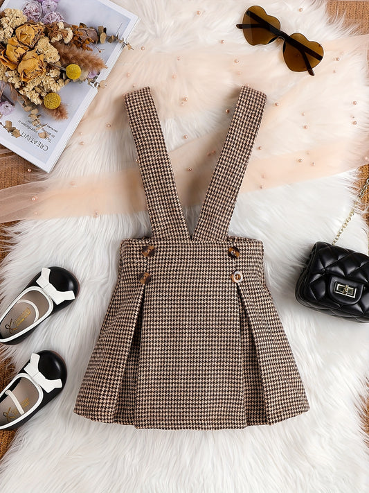 Vintage Houndstooth Overall Skirt For Girls