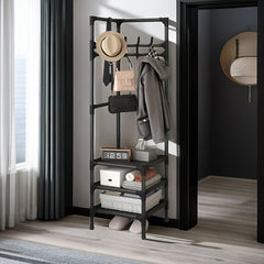Sturdy Triangle Coat Rack Shoe Rack with 2-Tier Storage and 14 Hooks