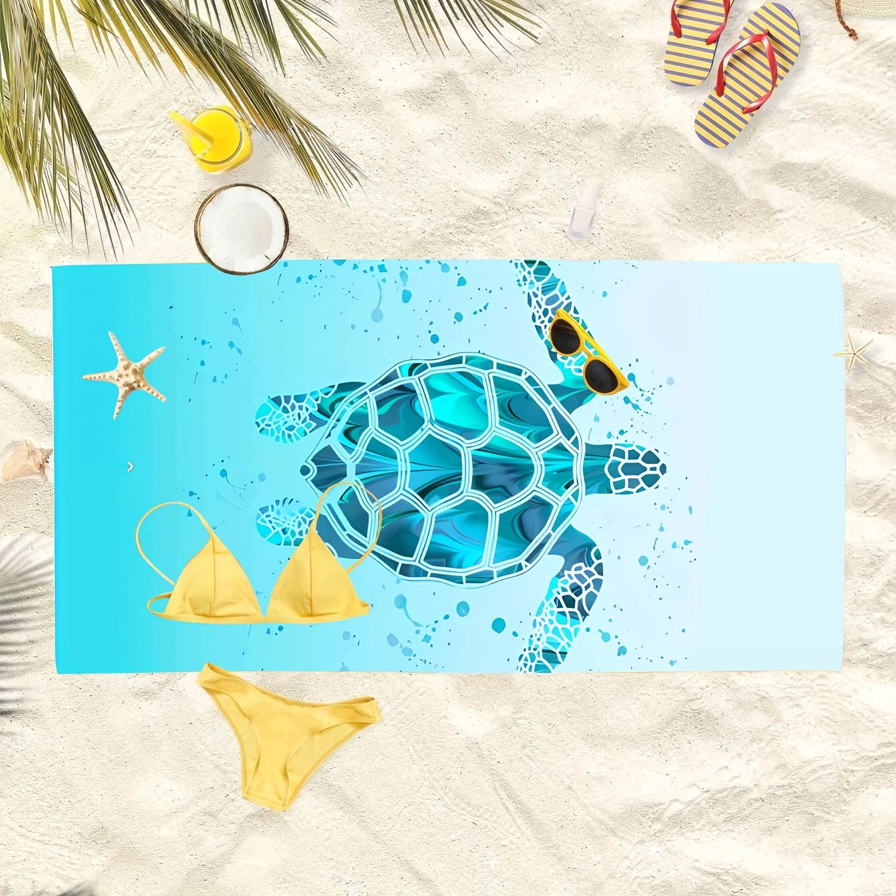 Minimalist Sea Turtle Graphic Oversized Beach Towel Quick Dry Water Absorbent
