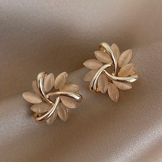 Rotating Flower Cat Eye Stone Sun Stud Earrings