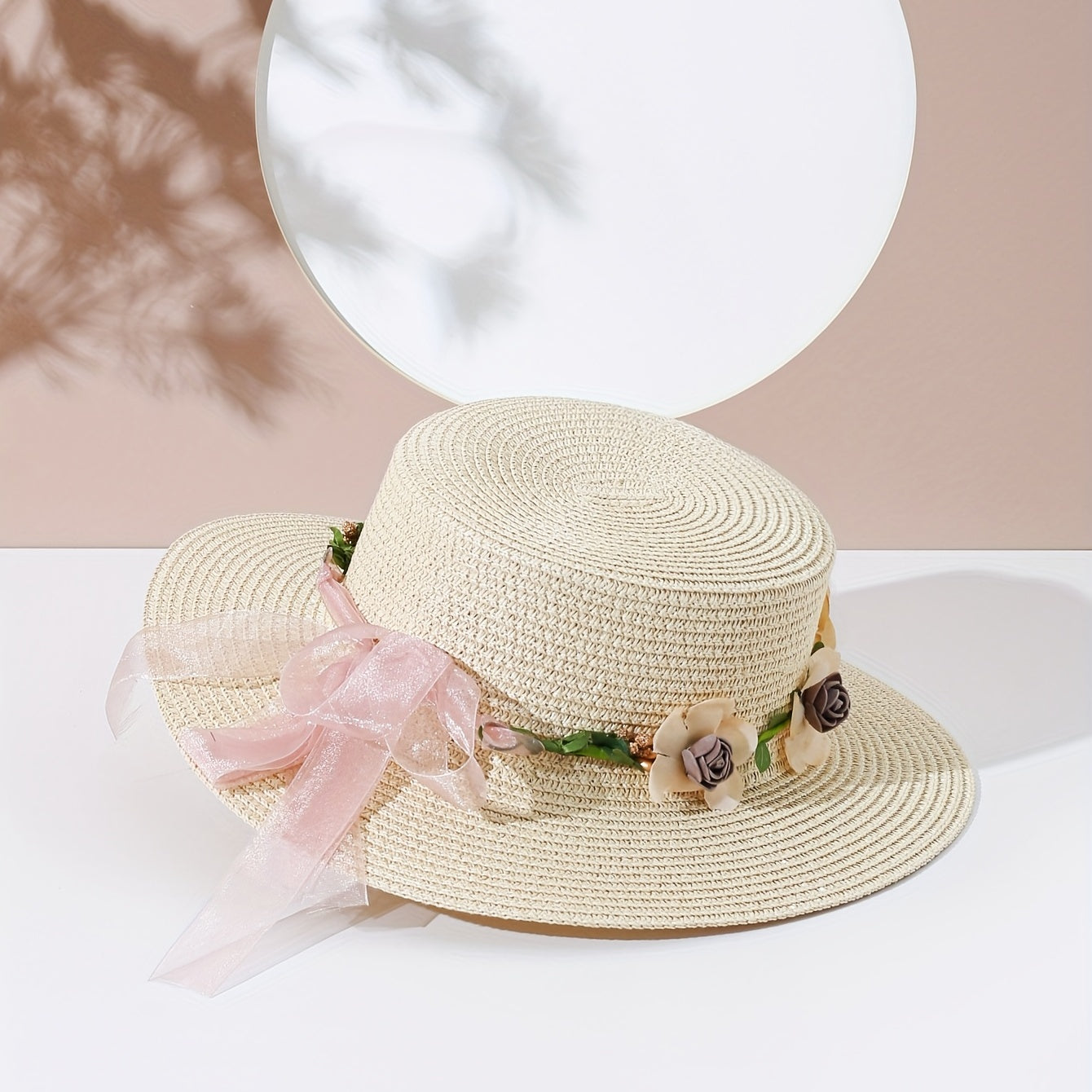 Garland Decor Sun Hat Flat Top Jazz Fedora Straw Cream Beach Hat