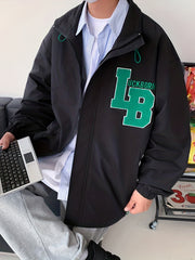 Men's Embroidery Drawstring Jacket Stretch Zip Up Stand Collar Jacket