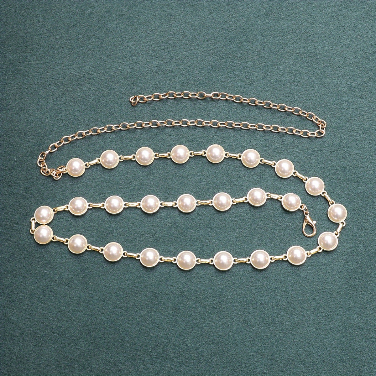 Faux Pearl Waist Chain Golden Metal Belly Chain Thin Waistband