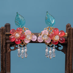 Peach Tassel Flower Leaves Hairpin Headdress Vintage Hair Accessories