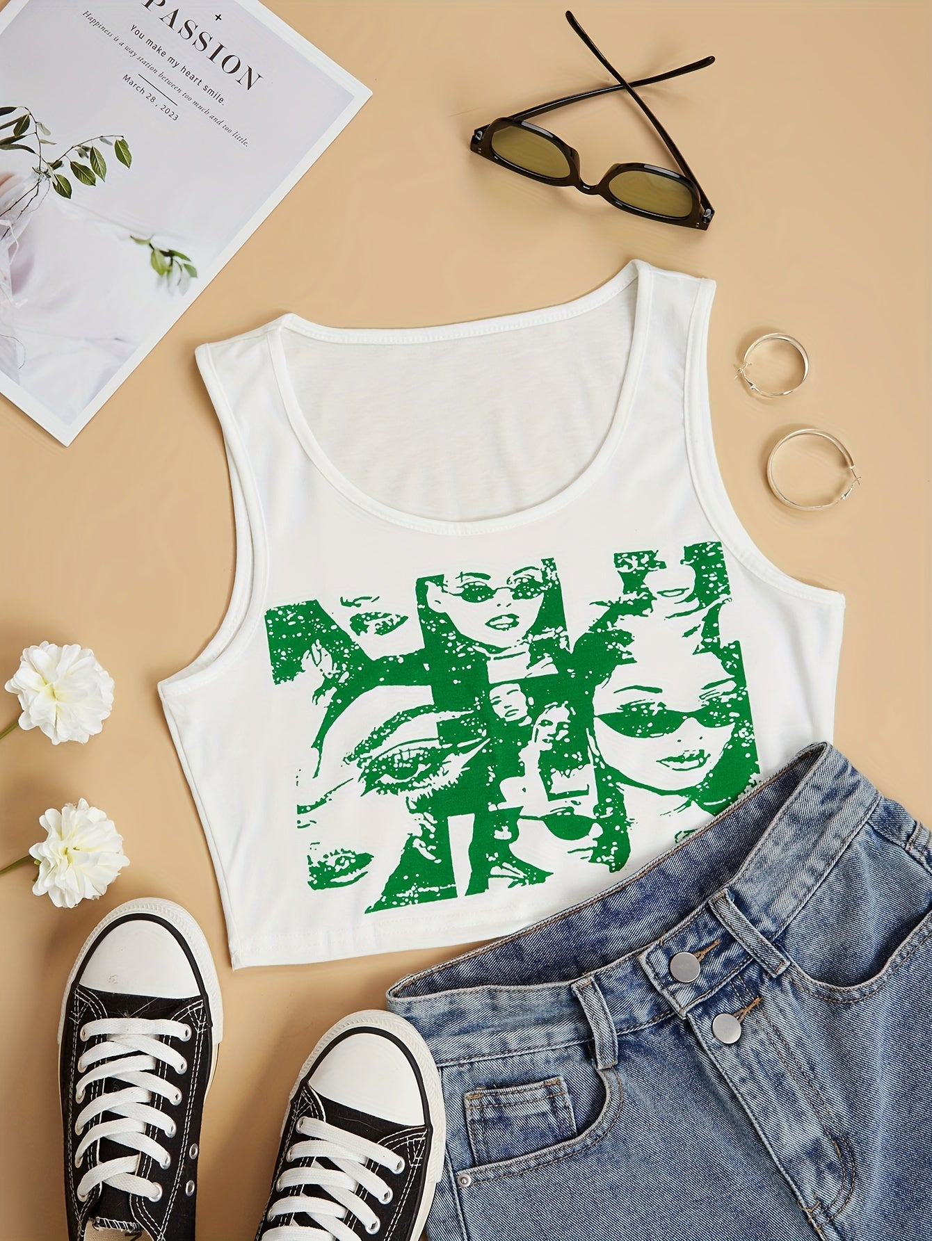 Y2K Portrait Print Tank Top Sleeveless Summer Top Women's Clothing