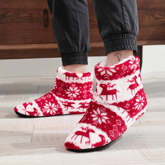 Men's Elk Snowflake Print Slippers Socks Warm Fleece Cozy Comfortable Non slip