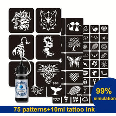 Hollow Tattoo Stencils Set with Transparent Juice Dyeing Paste
