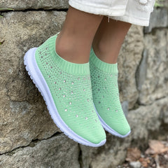 Women's Rhinestone Slip On Sport Shoes Breathable Low Top Sneakers