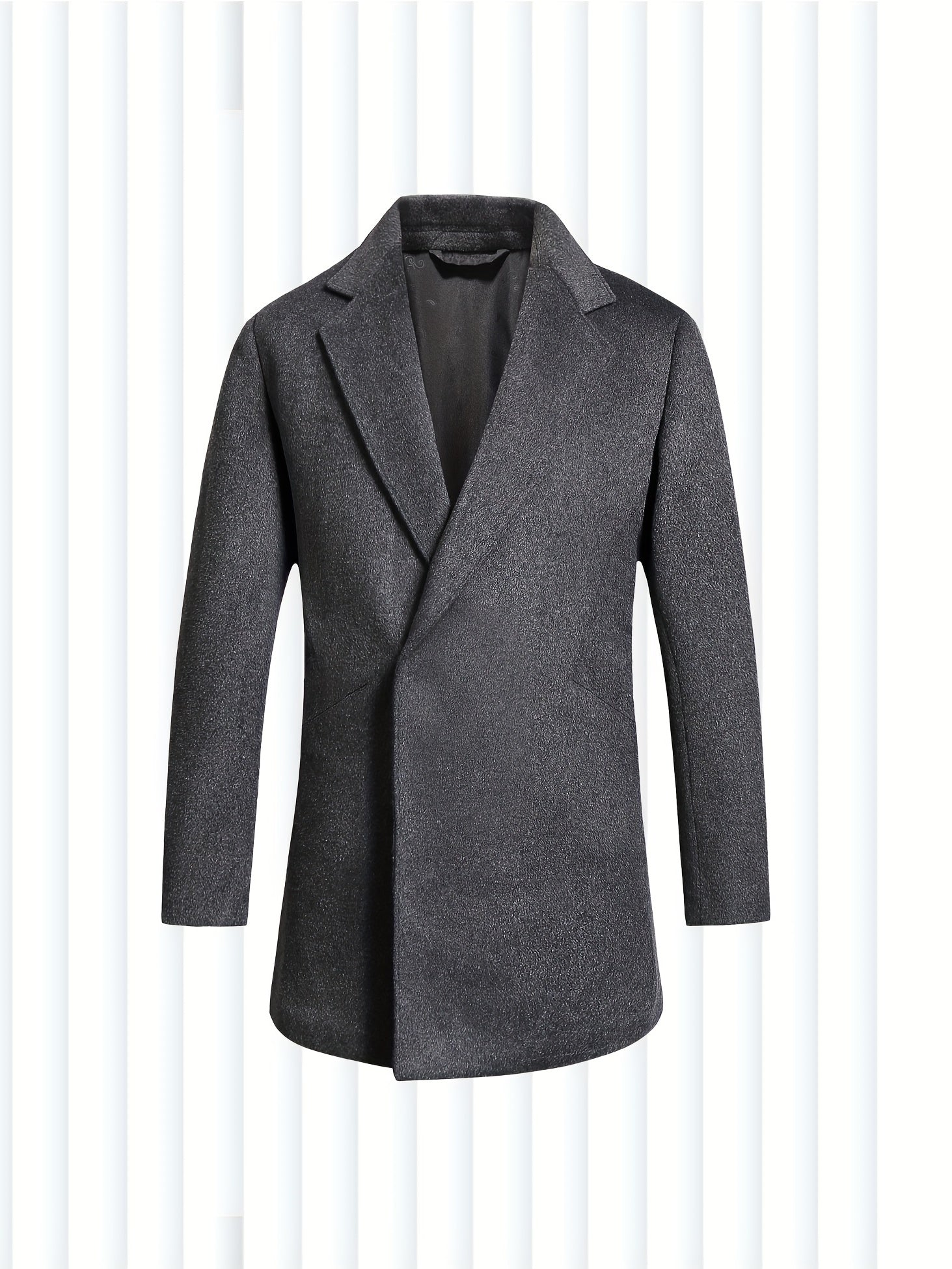 Men's Wool Blend Trench Coat Slim Fit Lapel Overcoat