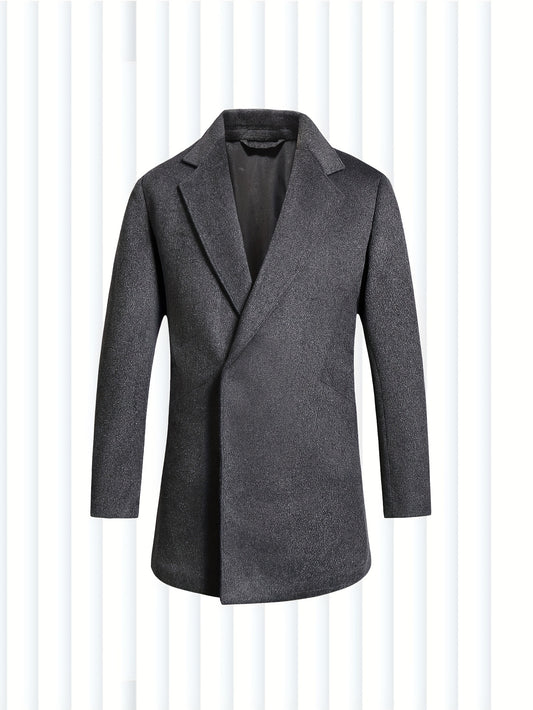 Men's Wool Blend Trench Coat Slim Fit Lapel Overcoat