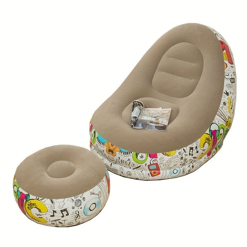 Inflatable Lazy Sofa Chair with Footrest Ottoman Cartoon