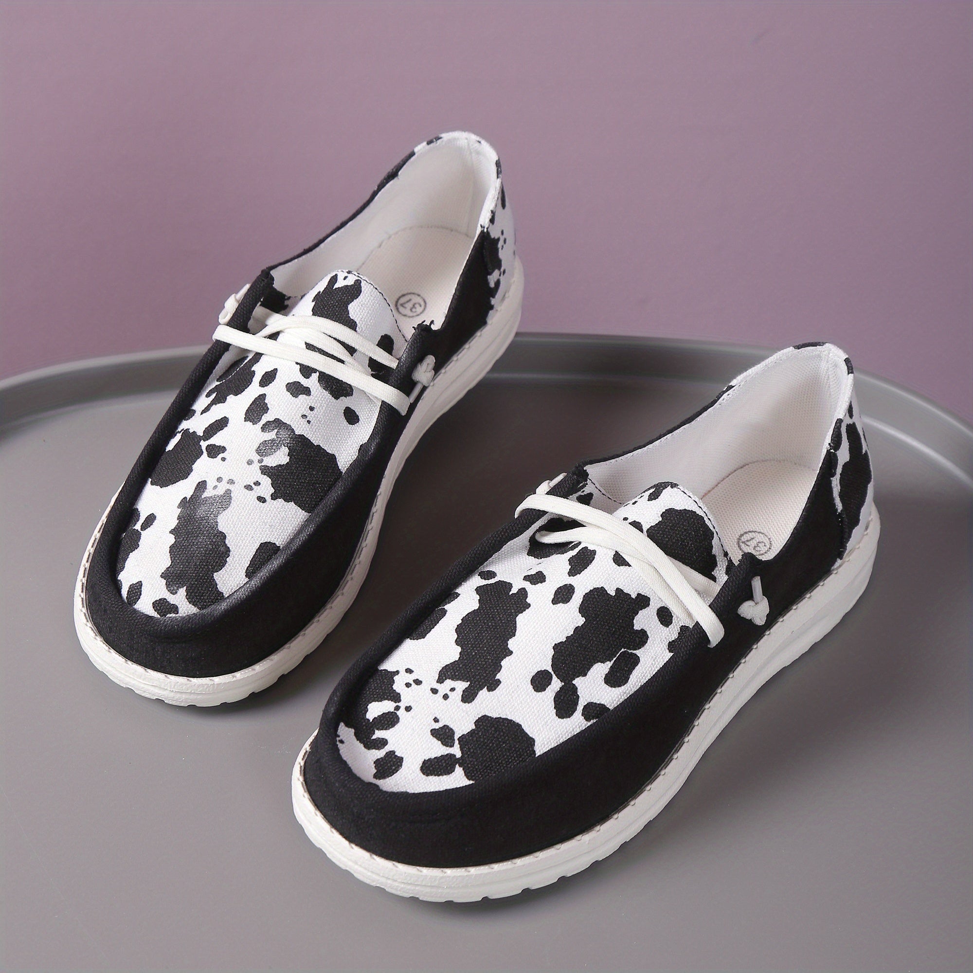 Cow Pattern Sneakers Low Top Canvas Shoes for Women