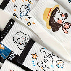5 Pairs Cartoon Print Socks Comfy & Mid Tube Socks Women's Stockings