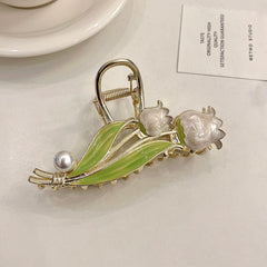 Lily Flower Tulip Hair Claw Faux Pearl Hair Clip