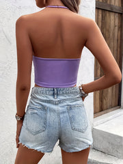 Solid V Neck Tank Top Halter Top