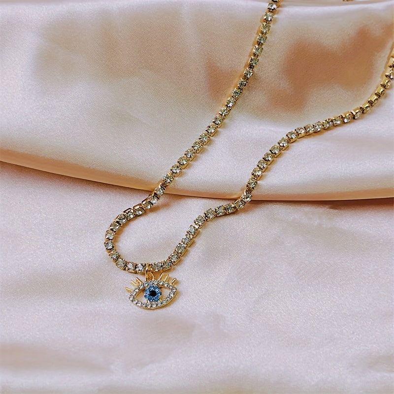 Vintage Evil's Eye Rhinestone Necklace, 18K Plated, Gift