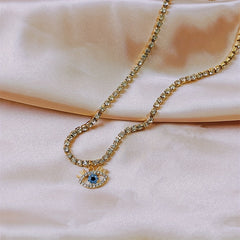 Vintage Evil's Eye Rhinestone Necklace, 18K Plated, Gift