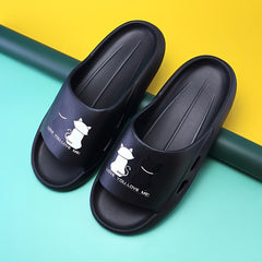 Men's Cartoon & Cat Slide Slippers, Quick Drying