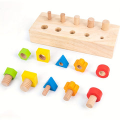 Wooden Screw Block Toy for Kids 3 Shape Recognition