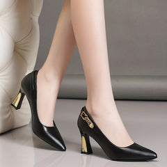Women's Block Heels Point Toe Evening Dress Pumps