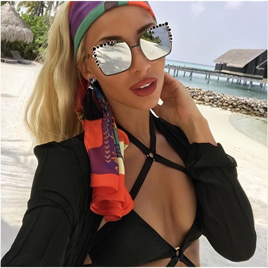 Oversized Square Sunglasses For Women Rhinestones Sun Glasses