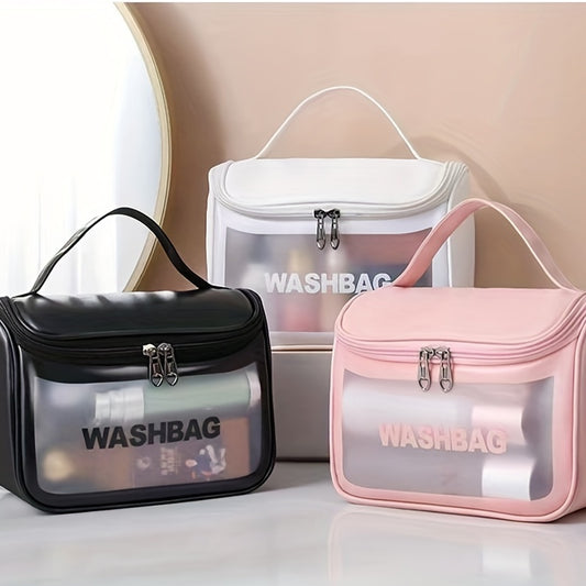 Large PVC Translucent Clamshell Makeup Bag Travel Toiletry Bag