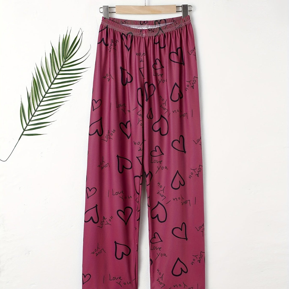 Heart & Letter Print Sleep Bottom Loose & Breathable Pant