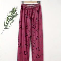 Heart & Letter Print Sleep Bottom Loose & Breathable Pant