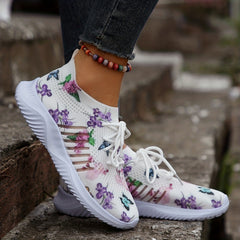 Floral Print Mesh Sports Shoes Lightweight Travel Shoes
