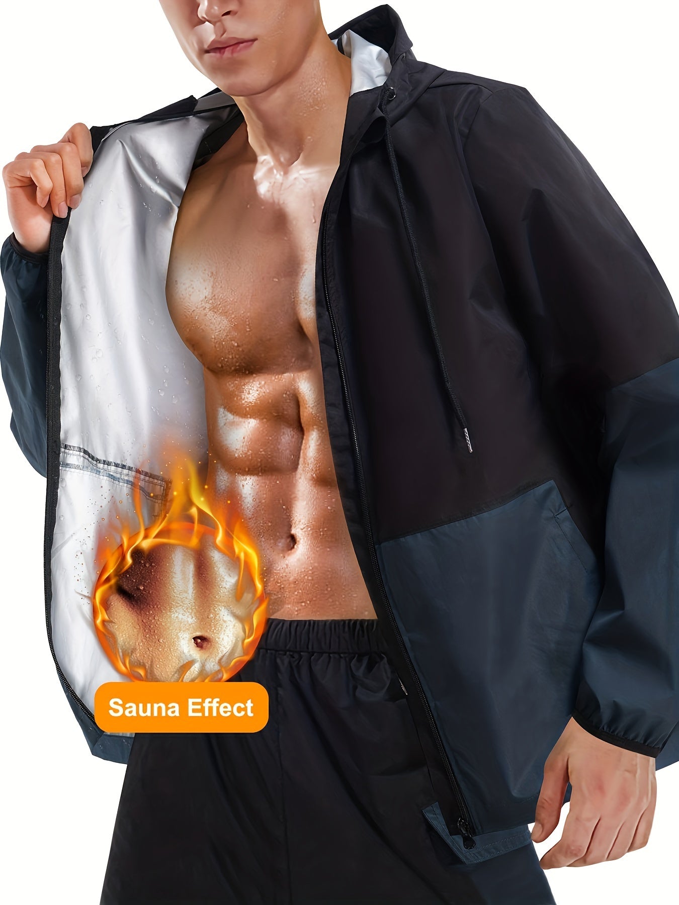 Men's Sauna Sweat Jacket Block Hooded Workout Clothing for Gym