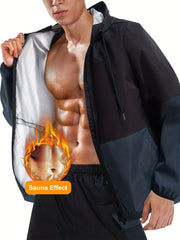 Men's Sauna Sweat Jacket Block Hooded Workout Clothing for Gym
