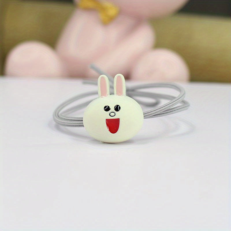 Smiling Rabbit Decor Hair Tie Hair Ring For Girls Elastic Lovely Ponytail Holder