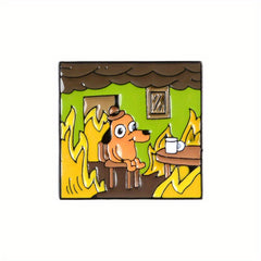 This Is Fine Plush Sausage Dog Square Brooch