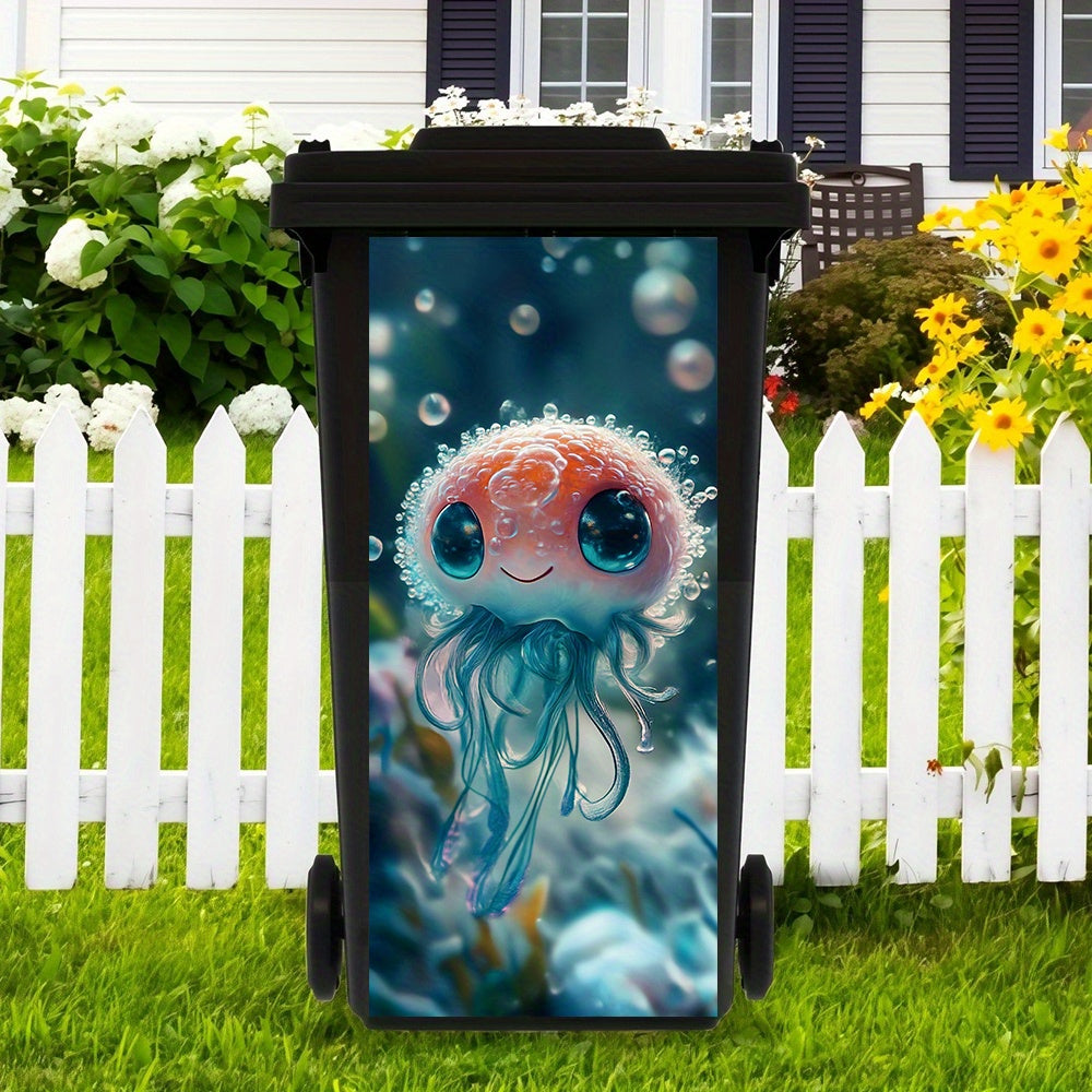 Large Eye Jellyfish Trash Can Sticker, Self-Adhesive PVC Decal, Waterproof