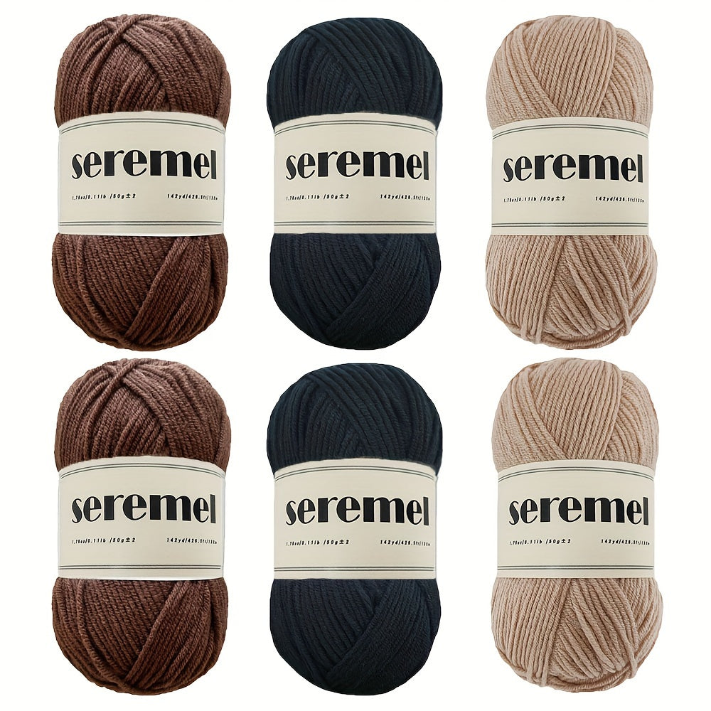 6pcs 4-ply 100% Acrylic Yarn Set for Crocheting & Knitting