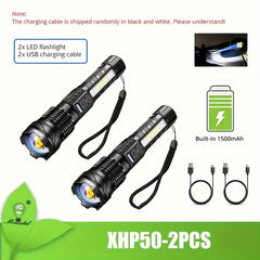 Rechargeable Waterproof Flashlight With Side Light & Zoomable Red Light