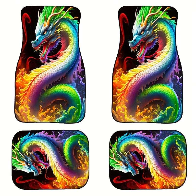 4pcs Dragon Pattern Car Floor Mats - Non-slip & Stain-Resistant