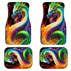 4pcs Dragon Pattern Car Floor Mats - Non-slip & Stain-Resistant